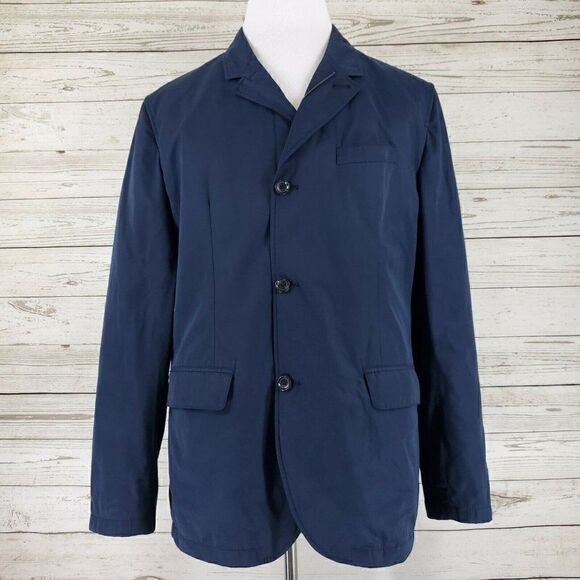 Flaws Vince Tech Blazer 3 Button Full Zip Navy Blue Mens Size 46 Polyester - Picture 2 of 12